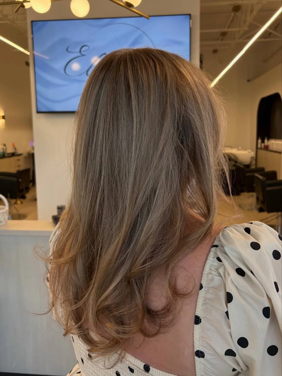 Bronde balayage with face-framing ribbons by Liza G., Buffalo Grove IL