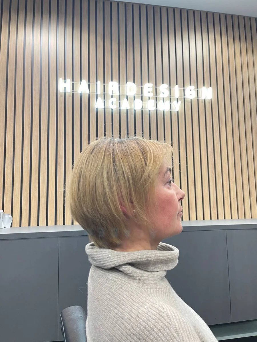 Soft golden short layered cut by Liza G., Buffalo Grove IL