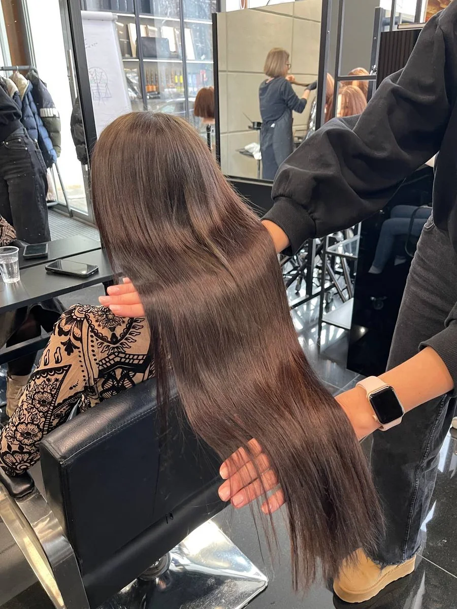 Long brunette hair care in progress by Liza G., Buffalo Grove IL